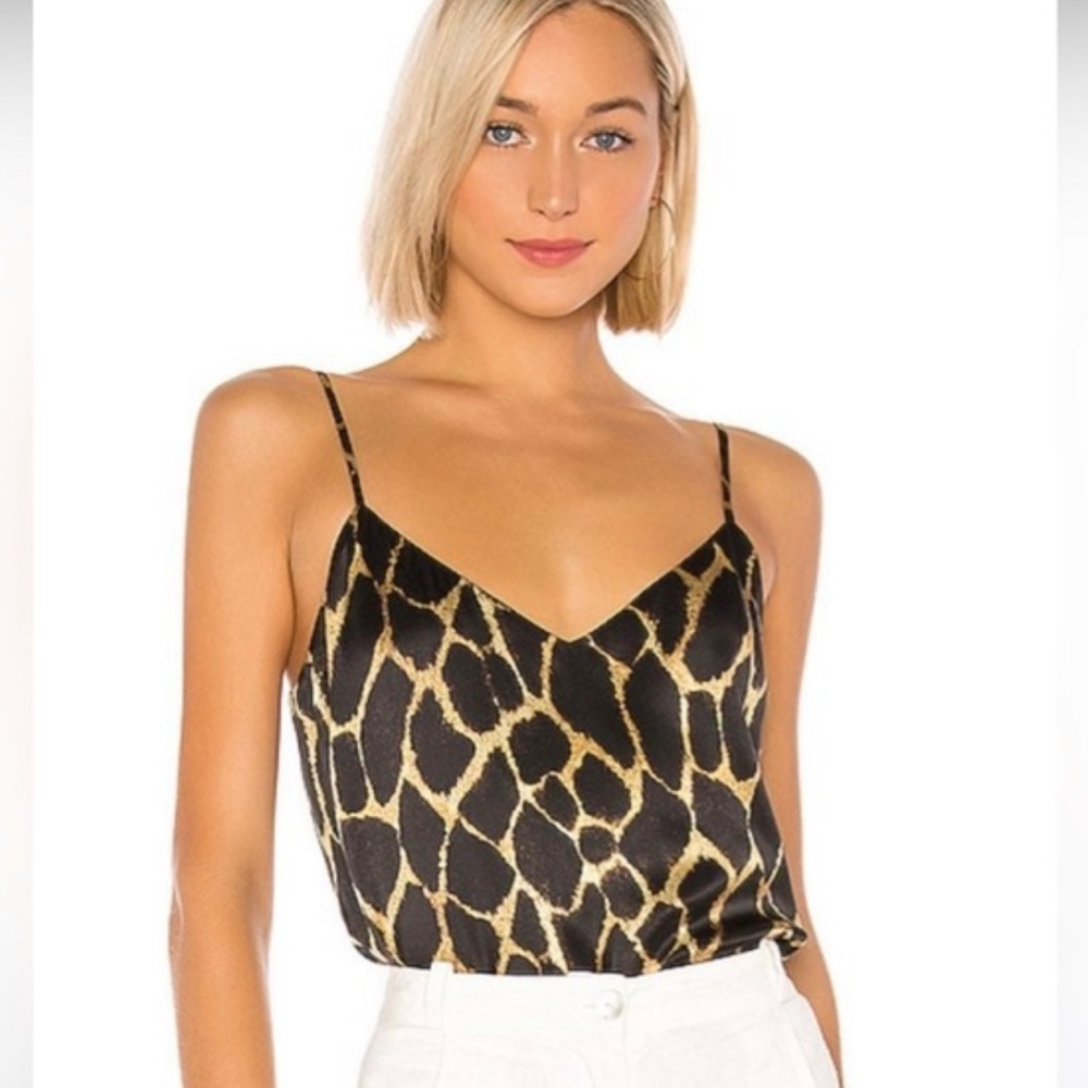 L'AGENCE Giraffe Print Camisole in Black and Gold